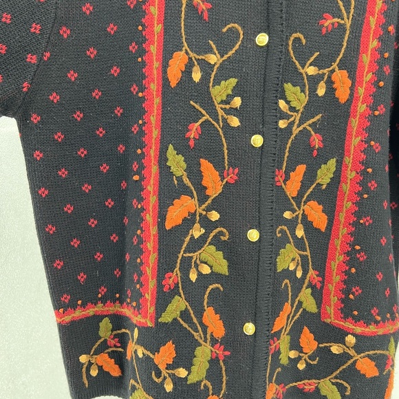Crystal Kobe vintage button up sweater cardigan fall leaves embroidered M dots - Picture 4 of 9